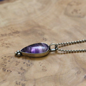 Fluorite Sweetheart Pendant - Rainbow Fluorite Pendant - Silversmith - Striped Purple Fluorite