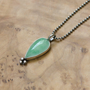 Green Jade Boho Pendant - Burma Jade Sweetheart Pendant - .925 Sterling Silver - Silversmith