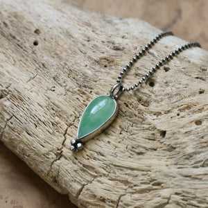 Green Jade Boho Pendant - Burma Jade Sweetheart Pendant - .925 Sterling Silver - Silversmith