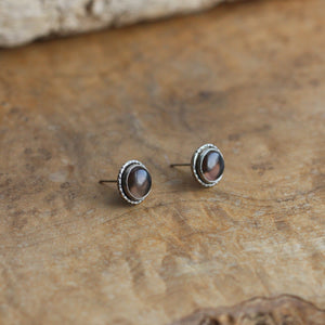 Smoky Quartz Hammered Posts - Smoky Quartz Post Earrings - Quartz Studs - .925 Sterling Silver