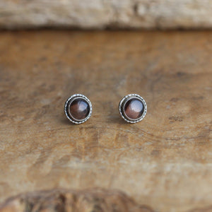 Smoky Quartz Hammered Posts - Smoky Quartz Post Earrings - Quartz Studs - .925 Sterling Silver