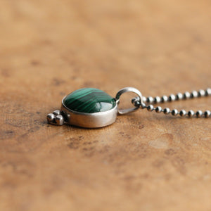 Malachite Sweetheart Necklace - Green Malachite Pendant - .925 Sterling Silver - Malachite Charm