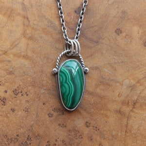 Malachite Basket Pendant - Boho Malachite Necklace - Natural Green Malachite - Silversmith