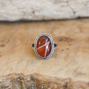 Red Agate Boho Ring - .925 Sterling Silver - Silversmith Ring - Burnt Orange Ring