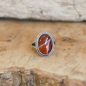 Red Agate Boho Ring - .925 Sterling Silver - Silversmith Ring - Burnt Orange Ring