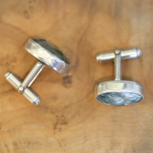 Ready to Ship - Crystal Seraphinite Cuff Links - Sage Green Cufflinks - Blue Green Cufflinks - Silversmith