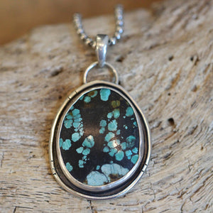 Big Turquoise Pendant - Silversmith Pendant - .925 Sterling Silver - OOAK Dragonskin Turquoise Necklace