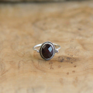 Red Garnet Delica Ring - 8X10mm Stone - .925 Sterling Silver - Silversmith