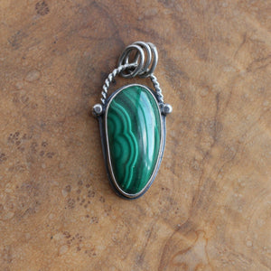 Malachite Basket Pendant - Boho Malachite Necklace - Natural Green Malachite - Silversmith