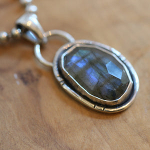 Rose Cut Labradorite Pendant - Silversmith - .925 Sterling Silver - Labradorite Necklace