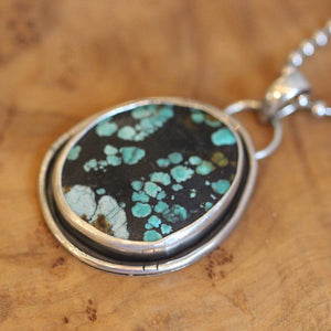 Big Turquoise Pendant - Silversmith Pendant - .925 Sterling Silver - OOAK Dragonskin Turquoise Necklace