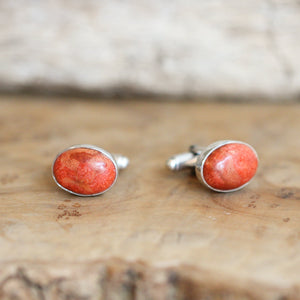 Red Sponge Coral Cuff Links - .925 Sterling Silver Cufflinks - Coral Cufflinks - Silversmith