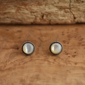 Mother of Pearl Traditional Posts - Mother Of Pearl Earrings - Pearly White Post Earrings - Silversmith