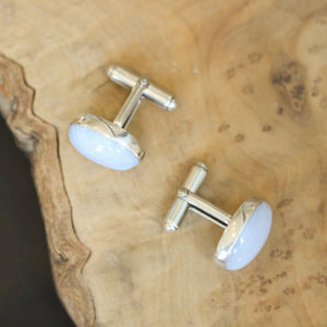 Blue Lace Agate Cuff Links - .925 Sterling Silver Cufflinks - Silversmith