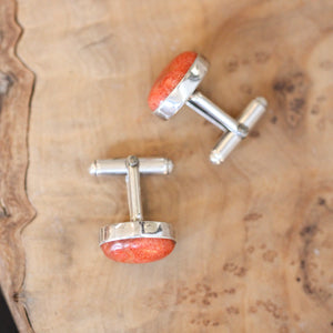 Red Sponge Coral Cuff Links - .925 Sterling Silver Cufflinks - Coral Cufflinks - Silversmith