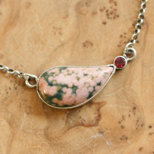 Ocean Jasper Necklace - Rhodolite Garnet Necklace - Ocean Jasper Pendant - Sterling Silver