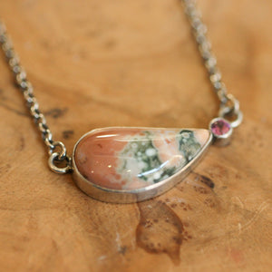 Ocean Jasper Necklace - Rhodolite Garnet Necklace - Ocean Jasper Pendant - Sterling Silver