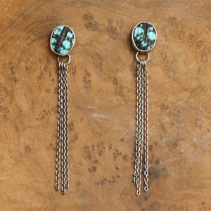 Ready to Ship - Long Turquoise Earrings - .925 Sterling Silver - Turquoise Chain Earrings