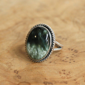 Seraphinite Boho Ring - Deep Green Ring - Seraphinite Ring - Silversmith - OOAK