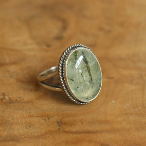 Green Prehnite Boho Ring - Green Prehnite Ring - Silversmith Ring - Green Statement Ring