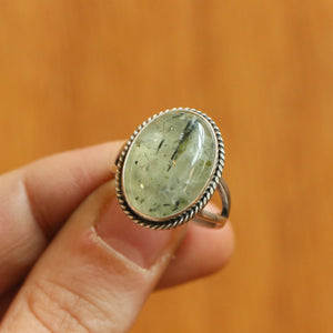 Green Prehnite Boho Ring - Green Prehnite Ring - Silversmith Ring - Green Statement Ring