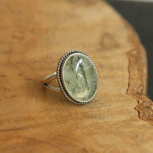 Green Prehnite Boho Ring - Green Prehnite Ring - Silversmith Ring - Green Statement Ring