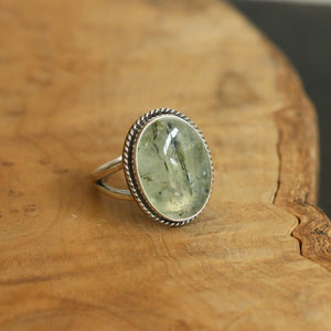 Green Prehnite Boho Ring - Green Prehnite Ring - Silversmith Ring - Green Statement Ring