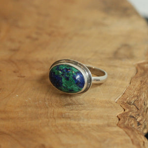 Azurite Malachite Ring - .925 Sterling Silver - East West Malachite Ring - Silversmith