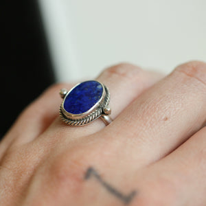 Blue Lapis Lasso Ring - Silversmith Ring - Lapis Lazuli Ring - Feminine Jewelry