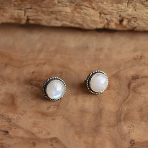 Rainbow Moonstone Traditional Posts - Moonstone Studs - Silversmith Earrings - 10mm Stones