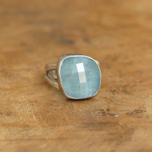 Belle Mar Ring - Chunky Aquamarine Ring - Aqua Big Ring - Silversmith