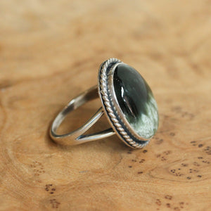 Seraphinite Boho Ring - Deep Green Ring - Seraphinite Ring - Silversmith - OOAK