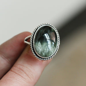 Seraphinite Boho Ring - Deep Green Ring - Seraphinite Ring - Silversmith - OOAK