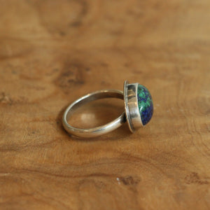 Azurite Malachite Ring - .925 Sterling Silver - East West Malachite Ring - Silversmith