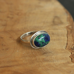 Azurite Malachite Ring - .925 Sterling Silver - East West Malachite Ring - Silversmith