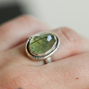 Green Prehnite Chunky Boho Ring - Faceted Prehnite Ring - Silversmith Ring