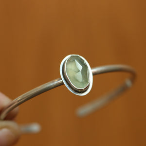 Prehnite Cuff Bracelet - .925 Sterling Silver - Silversmith - Open Bangle Bracelet