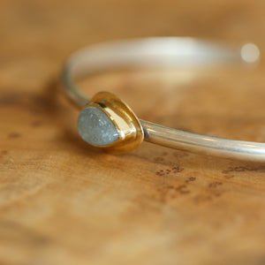 Aquamarine Bracelet - 14 KT Gold Aquamarine Cuff Bracelet - Solid Gold Aquamarine Cuff