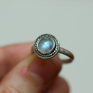 Rainbow Moonstone Ring - Western Ring - .925 Sterling Silver - Moonstone Stacker