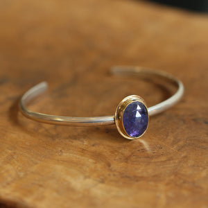 Ready to Ship - 14K Gold Tanzanite Bracelet - Tanzanite Bangle - Silver and Gold Tanzanite Cuff - Goldsmith