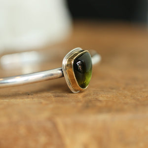 Ready to Ship - Tourmaline Cuff Bracelet - Solid Gold and Silver - Green Tourmaline Bracelet - Goldsmith