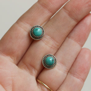 Small Western Turquoise Posts - Boho Turquoise Earrings - Turquoise Studs - Silversmith