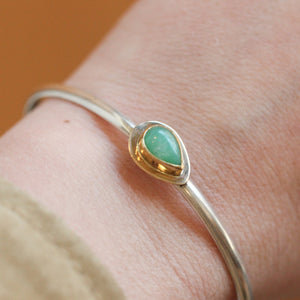 14K Gold Jade Bracelet - Jade Cuff Bracelet - Silver and Gold Bangle - 14K Cuff - Goldsmith