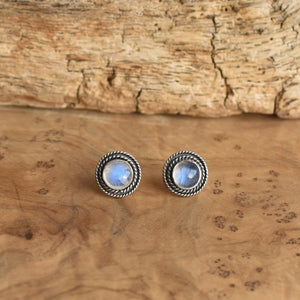 Rainbow Moonstone Posts - Western Moonstone Earrings - Silversmith Posts - Hand Made