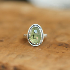 Green Prehnite Chunky Boho Ring - Faceted Prehnite Ring - Silversmith Ring