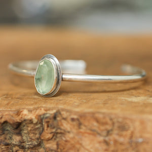 Prehnite Cuff Bracelet - .925 Sterling Silver - Silversmith - Open Bangle Bracelet