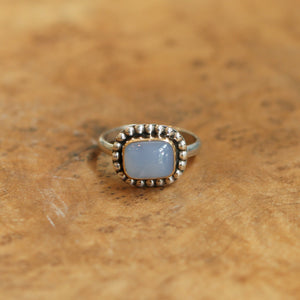 Chalcedony Ring - Gold Ring - Silversmith Ring - Blue Ring