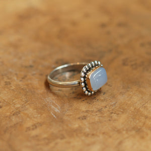 Chalcedony Ring - Gold Ring - Silversmith Ring - Blue Ring