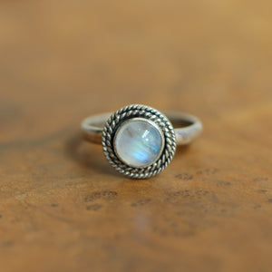 Rainbow Moonstone Ring - Western Ring - .925 Sterling Silver - Moonstone Stacker