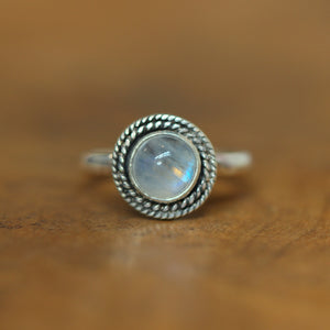 Rainbow Moonstone Ring - Western Ring - .925 Sterling Silver - Moonstone Stacker